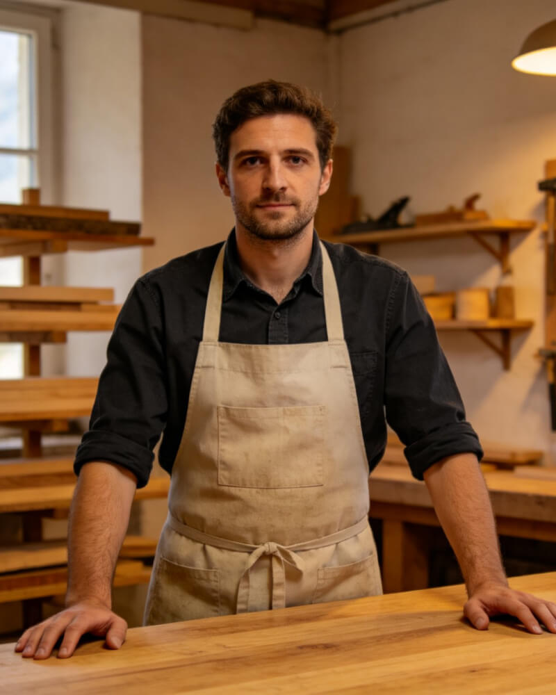 Thomas Pelloux dans son atelier de menuiserie à Saint-Jean-d'Aulps
