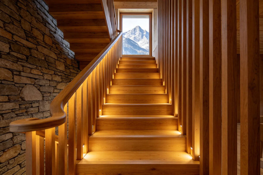 Escalier en chêne massif, chalet à Morzine