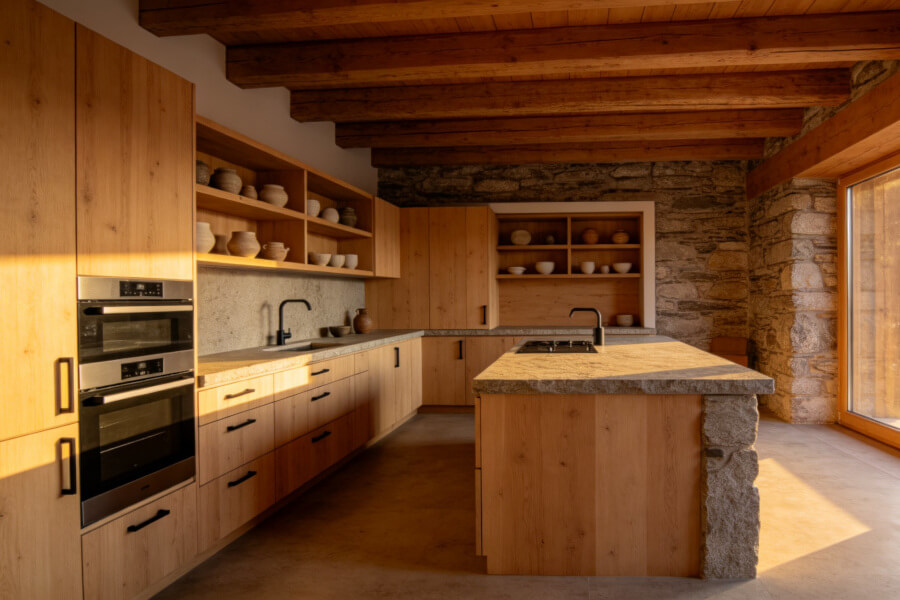 Cuisine sur mesure en bois, chalet Haut-Chablais