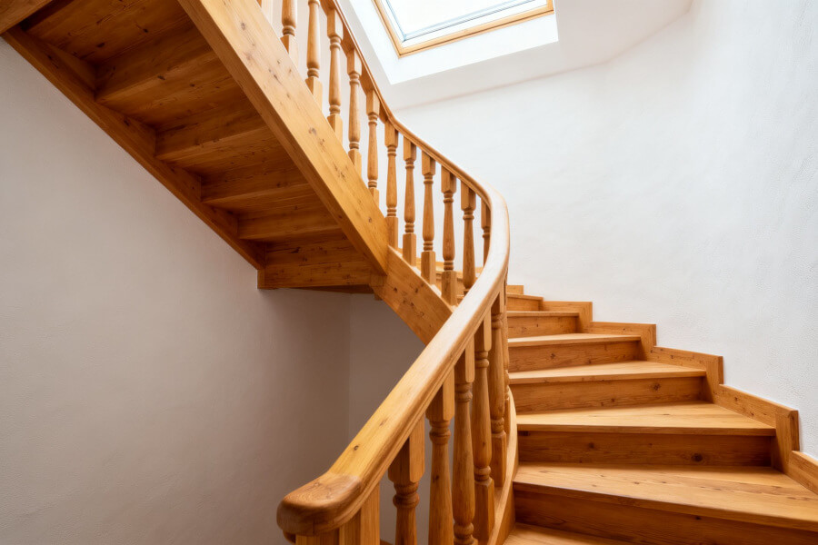 Escalier double volée en mélèze, Le Biot