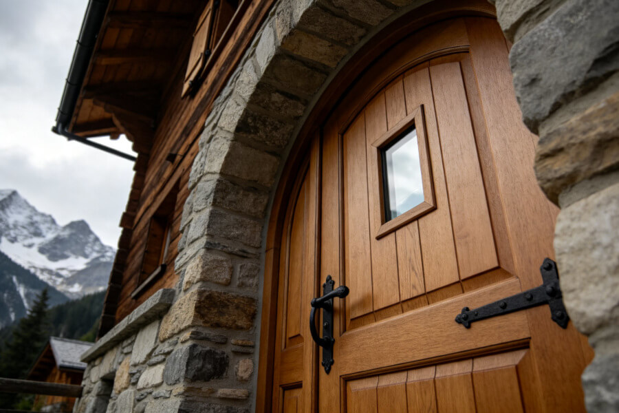 Porte d'entrée en chêne massif, Saint-Nicolas-de-Véroce