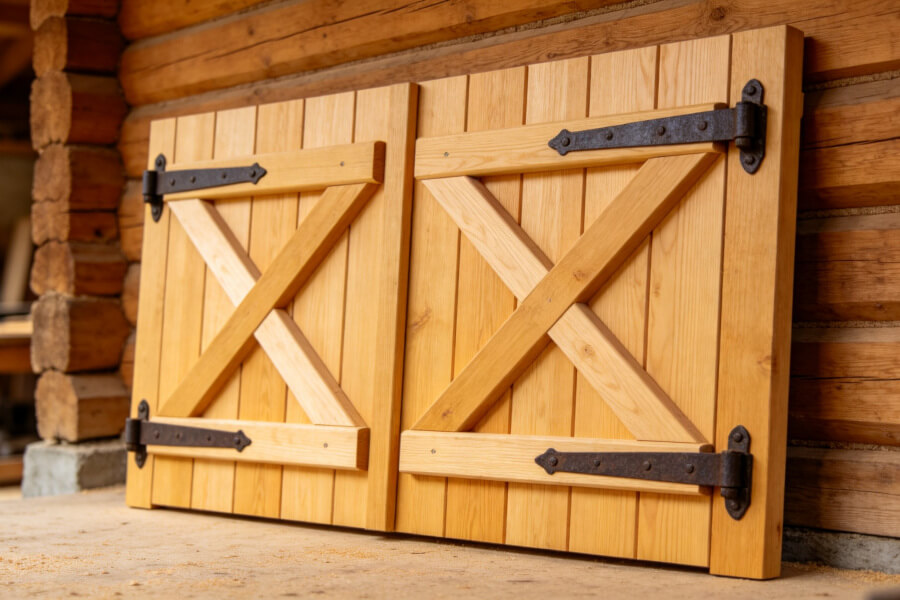 Volets en mélèze sur façade de chalet alpin